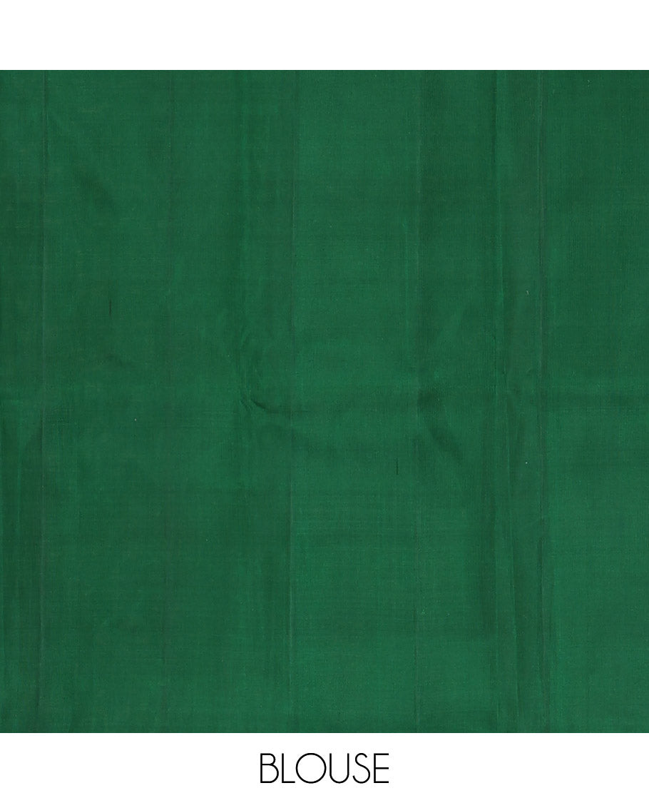 Borderless multi-color mubbagam border-style woven kanchipuram silk saree, contrast zari woven pallu