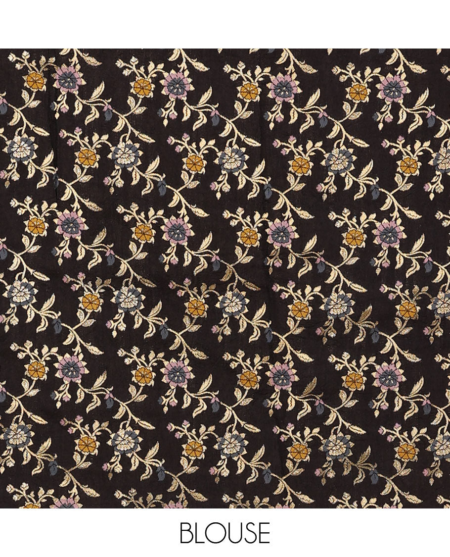 Blue buttas satin silk saree, contrast rettai pettu traditional zari border, and zari striped pallu