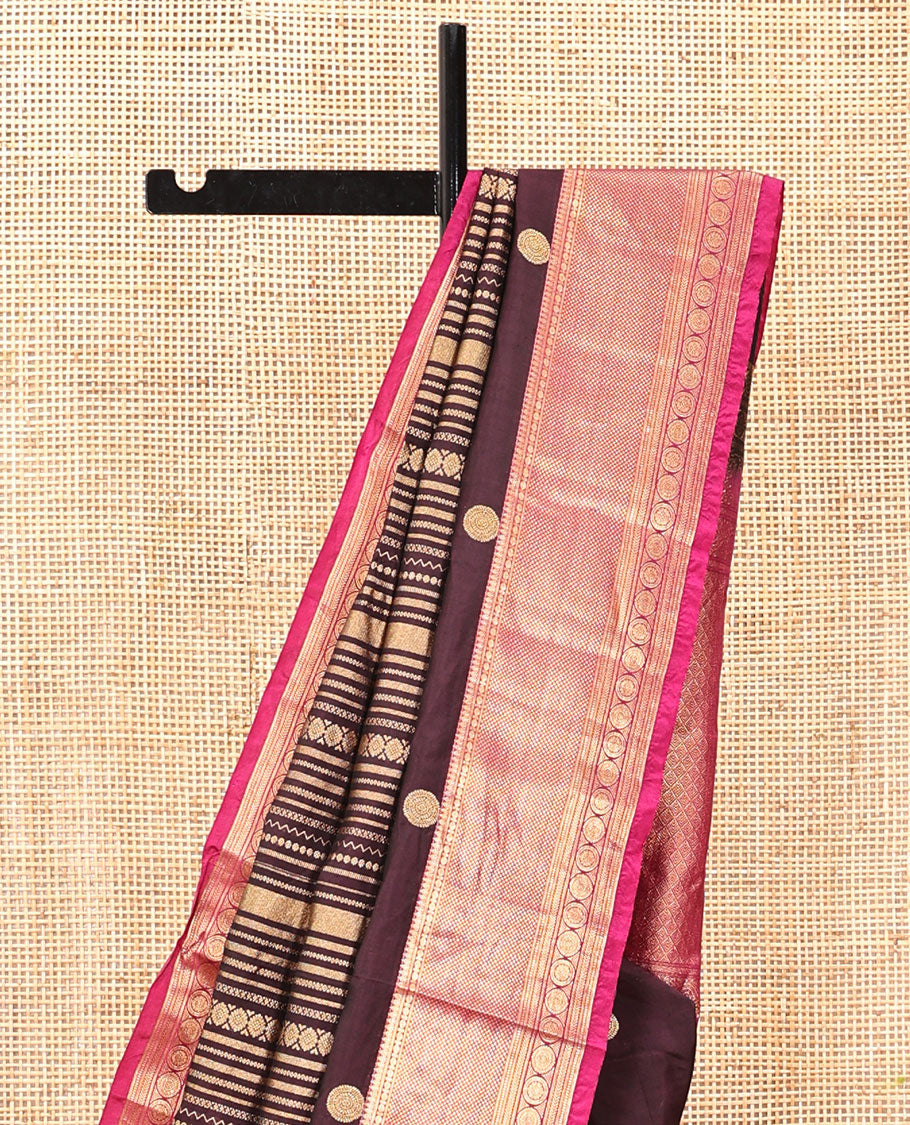 Purple-Magenta Zari Design Vasundhara Lite SilkMix Saree,Contrast Traditional Border,Contrast Blouse