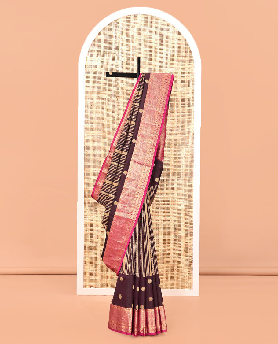 Purple-Magenta Zari Design Vasundhara Lite SilkMix Saree,Contrast Traditional Border,Contrast Blouse