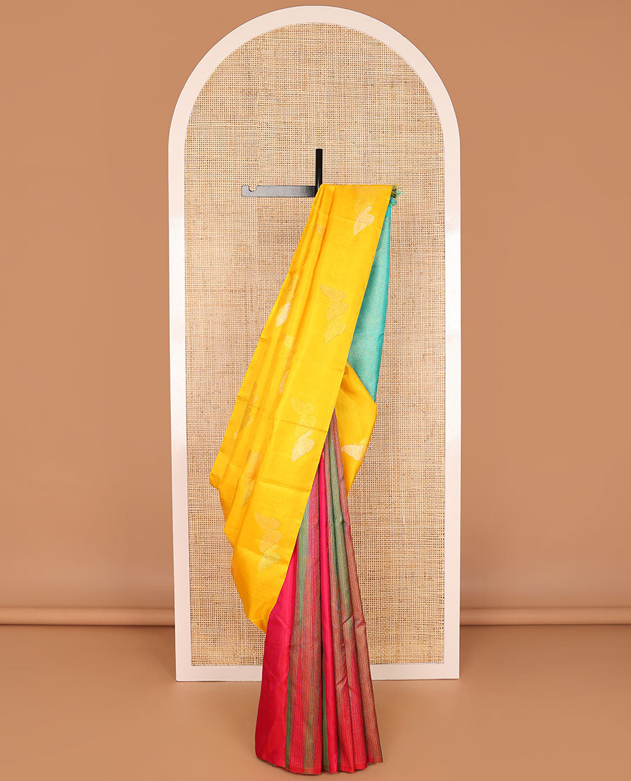Borderless orange buttas kancheepuram silk saree with argyle design pallu