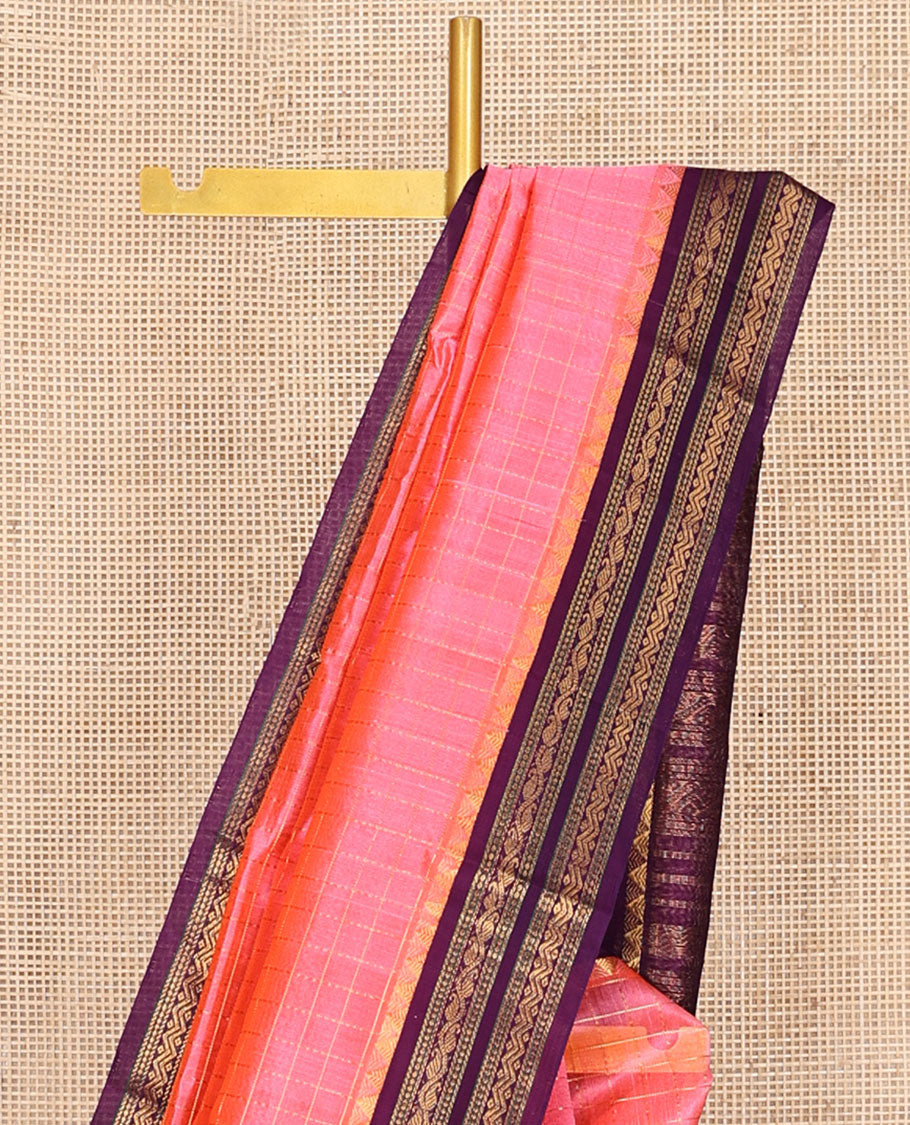 Peach Checks Design Kuppadam Silk Saree