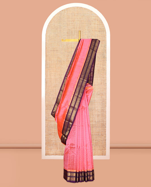 Peach Checks Design Kuppadam Silk Saree