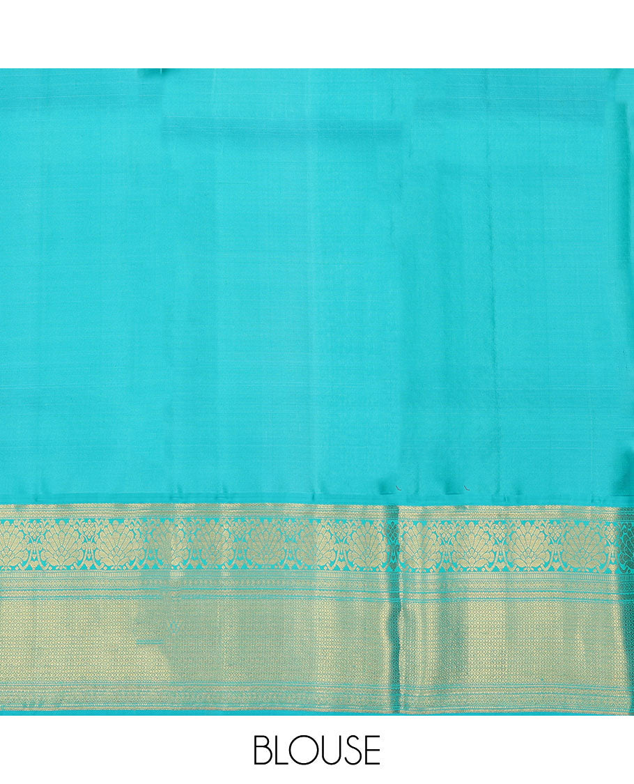 Pink zari buttas pure-silk half saree, contrast border & blouse of dhavana kodi,muthu, neli & then kuli kann design, zari design dhavani