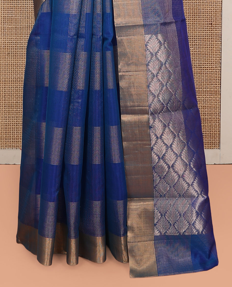 Blue Silk Cotton Saree, Elevated with Zari Checks, a Zari Border, Grand Pallu, and a Matching Blouse