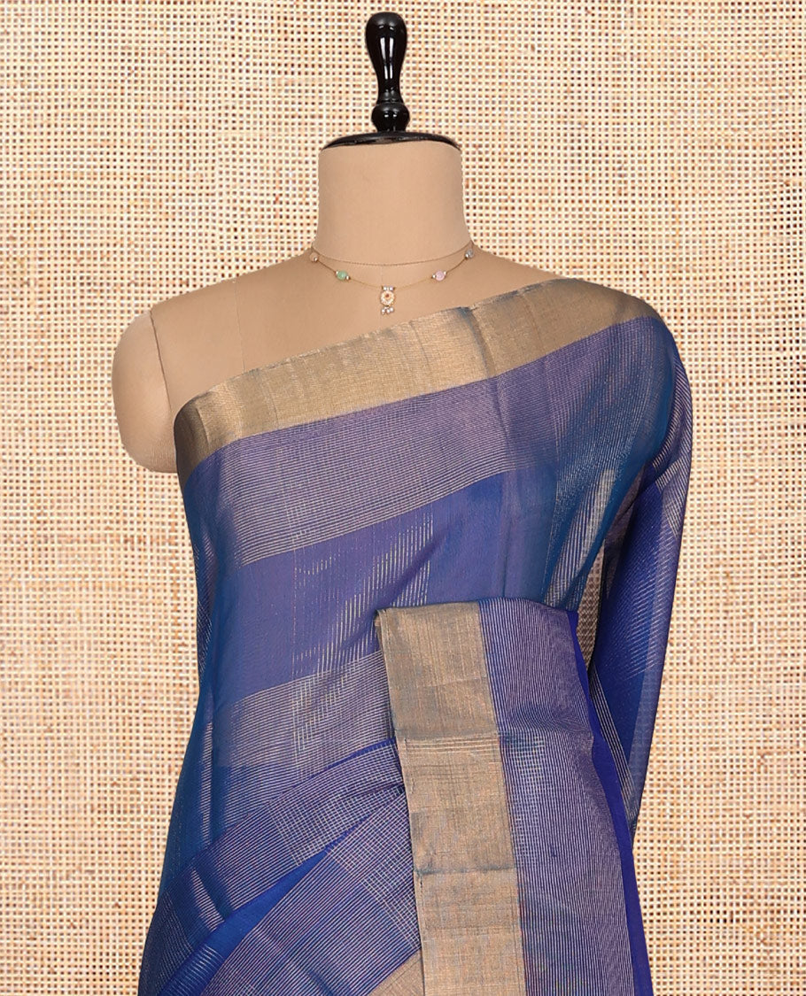 Blue Silk Cotton Saree, Elevated with Zari Checks, a Zari Border, Grand Pallu, and a Matching Blouse