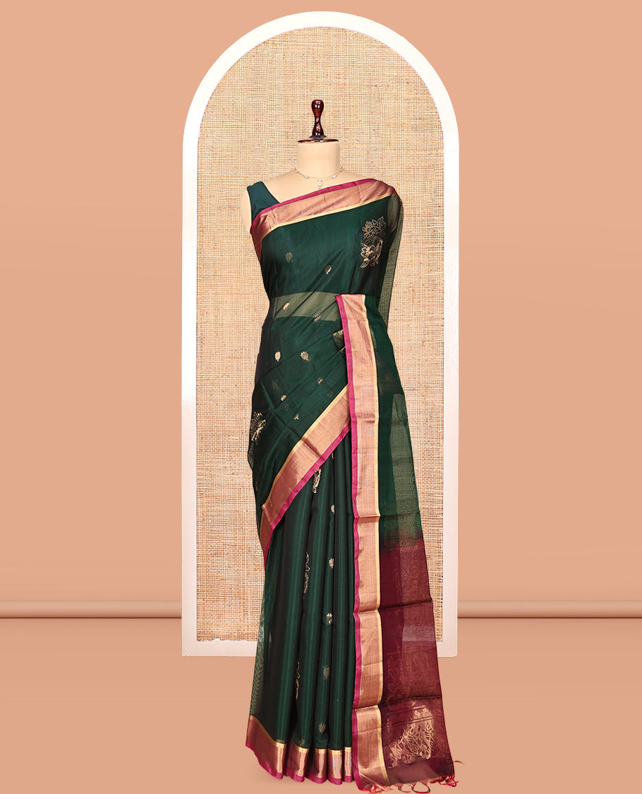 Green Floral Silk Cotton Saree