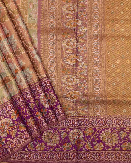 Multi-color meenakari jacquard silk saree, contrast meenakari border of rekku & kodi visiry designs, & pallu of  intricate designs