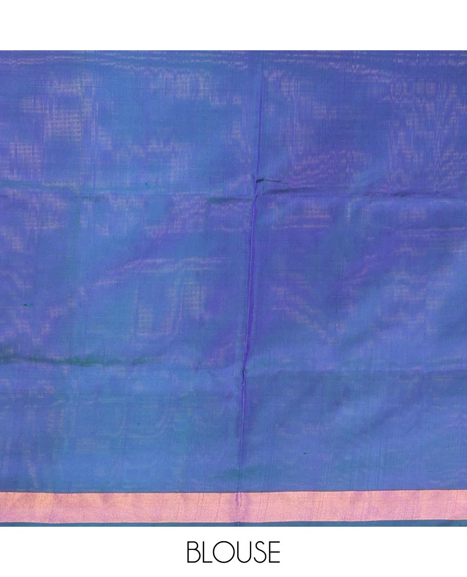 Blue Uppada Silk Saree Featuring Floral Buttas, Subtle Zari Bavanji Border, Pallu Decked Up with Jamdani-Style Floral Motifs, and Paired with a Matching Blouse