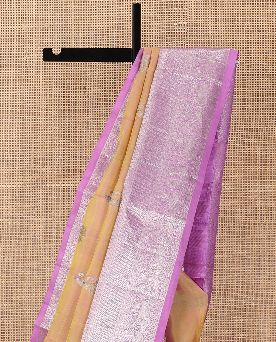 Orange meena peacock buttas Venkatagiri silk saree, contrast traditional zari border, and jaal pallu