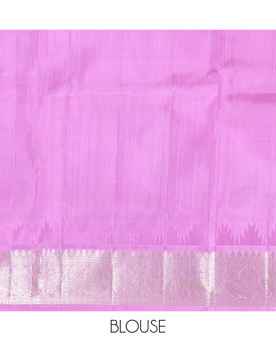 Orange meena peacock buttas Venkatagiri silk saree, contrast traditional zari border, and jaal pallu