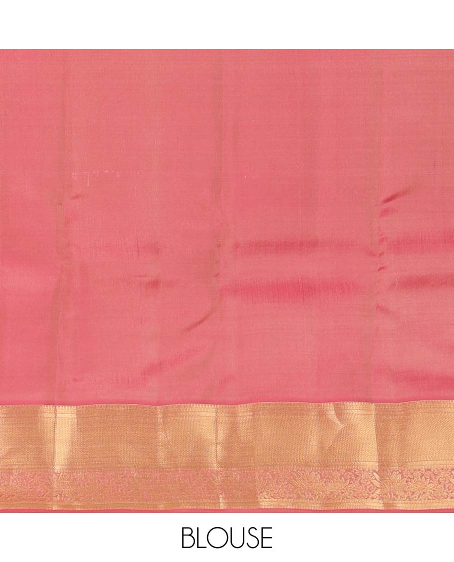 Sandal zari buttas Vasundhara silk mix saree, contrast border of thilakam mokku, kathir, kuyil kann, and kodi visiry designs, and geometric patterned pallu