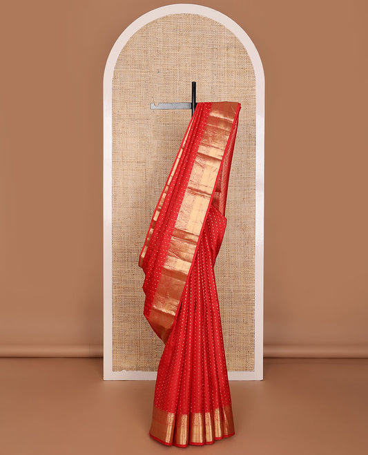 Red zari buttas silk saree, jaal pallu & zari border of rekku, kathir, kodi visiry, zari stripes & mayil kann designs