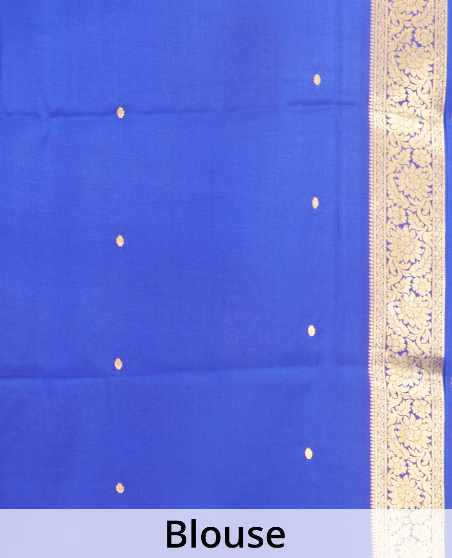 Pink Mysore Silk Saree, Adorned with Zari Buttas All Over Its Body, Complemented by a Contrast Traditional Floral Creeper Zari Design Border, Zari-Buttas Woven Pallu, and Paired with a Contrast Blouse