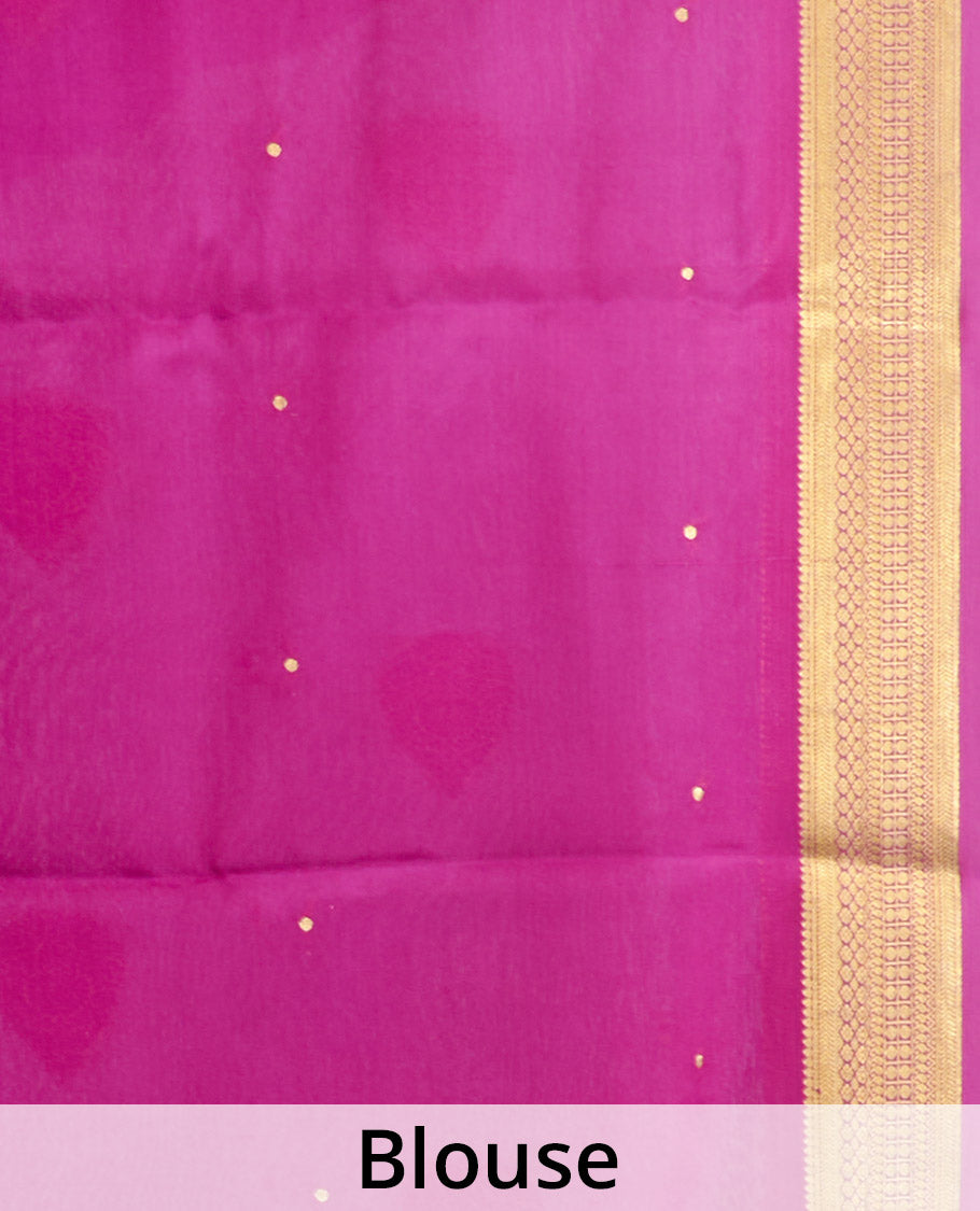 Grey Mysore Silk Saree, Subtly Sparkled with Zari Buttas All Over Its Body, Complemented by a Contrast Traditional Zari Design Border, Zari-Buttas Woven Pallu, and Paired with a Contrast Blouse