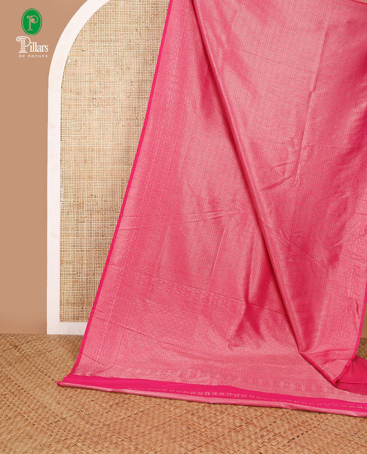 Rani pink zari brocade weaving design banaras soft silk saree with jacquard border & rich weaving pallu along with brocade blouse