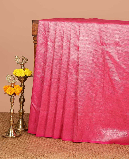Rani pink zari brocade weaving design banaras soft silk saree with jacquard border & rich weaving pallu along with brocade blouse