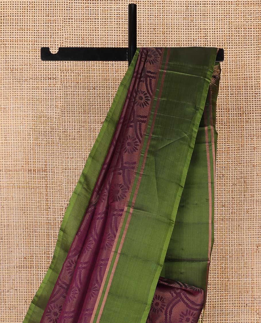Maroon floral design uppada saree with contrast zari border & floral design pallu