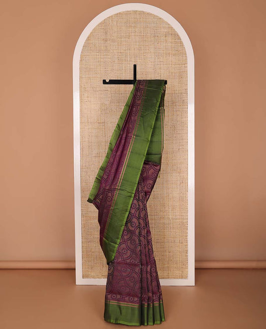 Maroon floral design uppada saree with contrast zari border & floral design pallu