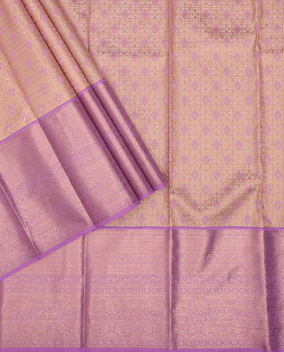 Pink jacquard pure-mix half saree,contrast zari design dhavani,zari border & blouse steeped with traditional zari designs