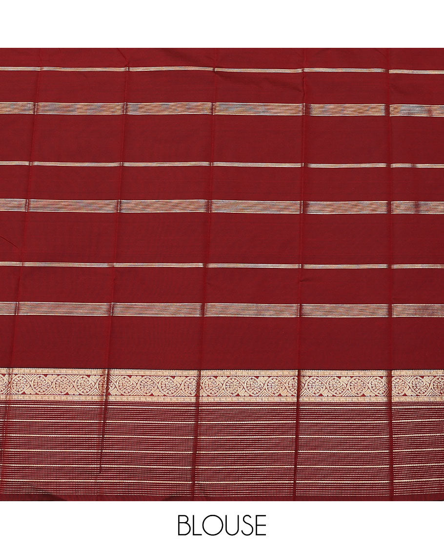 Cream butta enclosed checked budget silk saree, contrast traditional zari design border, and jaal pallu