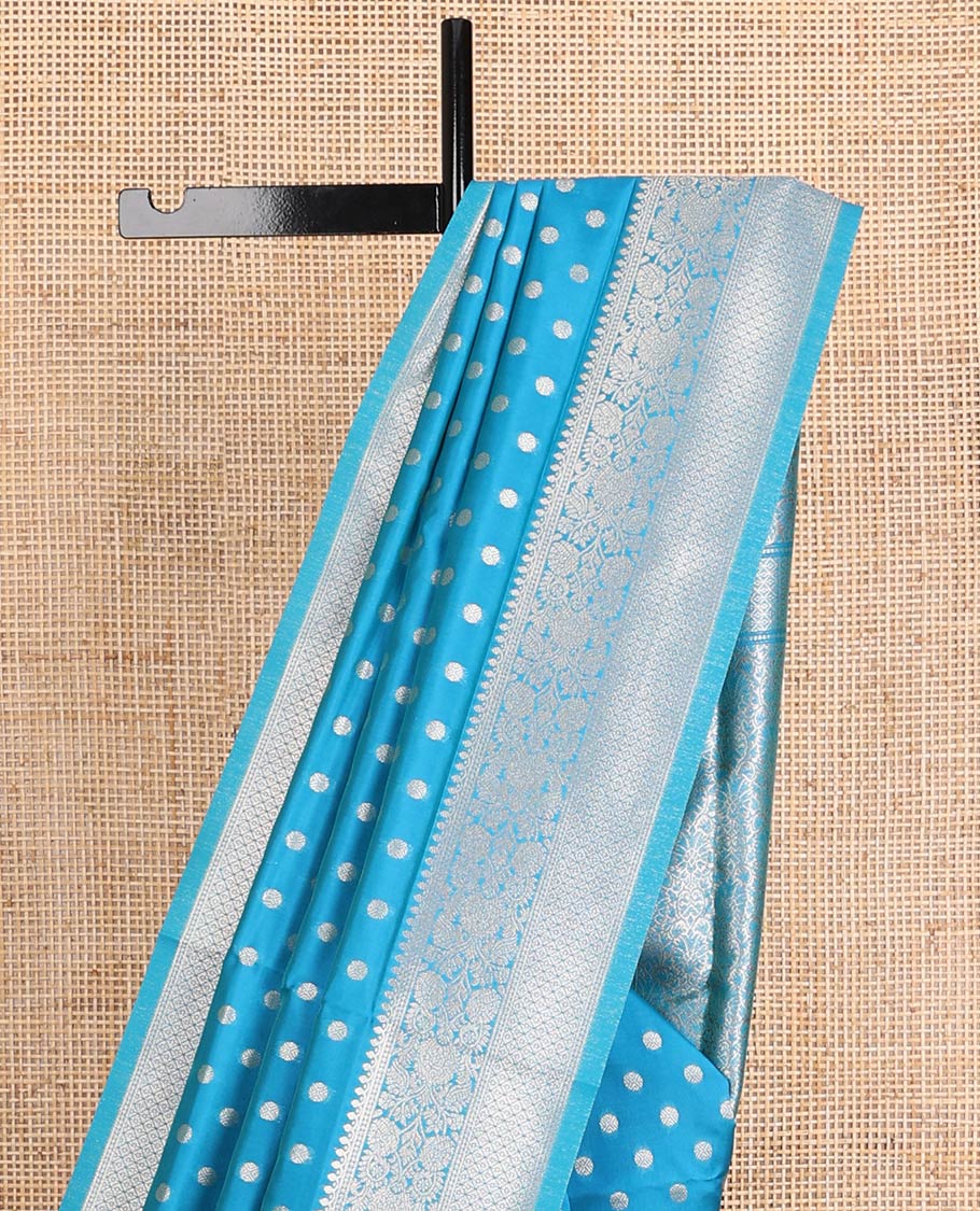 Blue zari buttas butter silk saree, traditional zari design border & zari floral design weave pallu