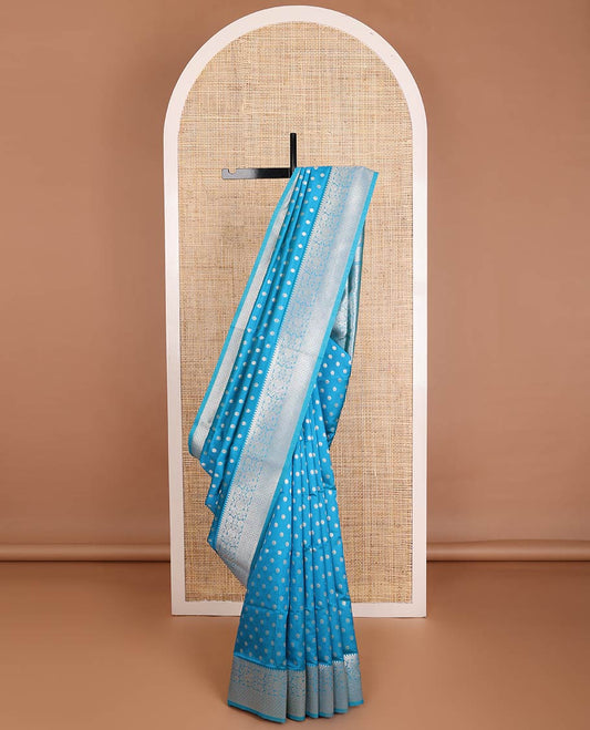 Blue zari buttas butter silk saree, traditional zari design border & zari floral design weave pallu