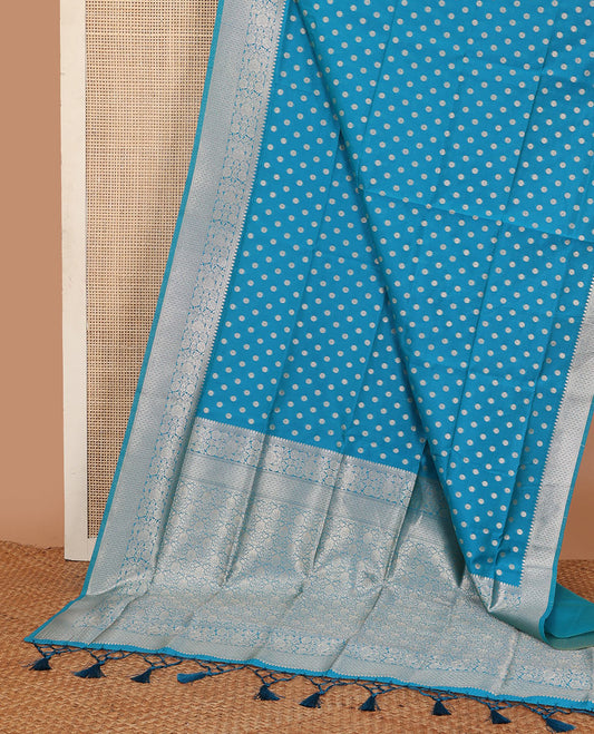Blue zari buttas butter silk saree, traditional zari design border & zari floral design weave pallu