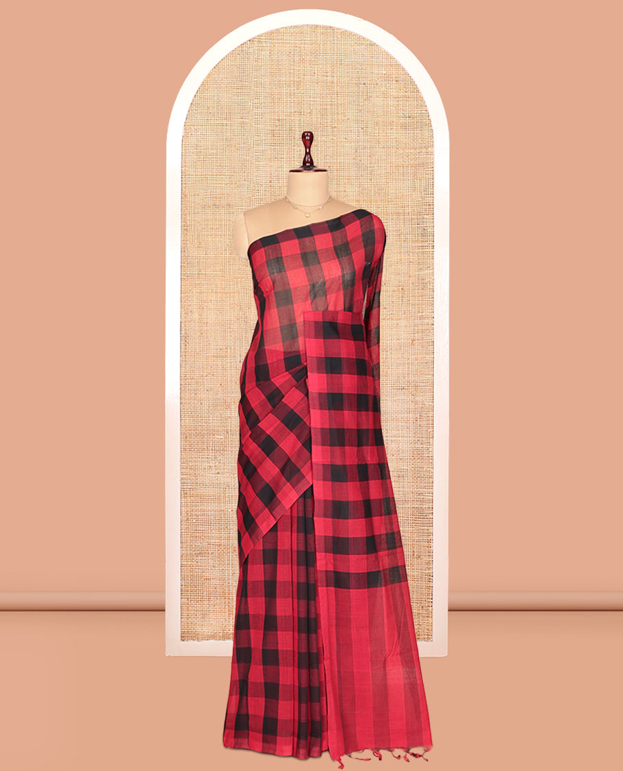 Borderless Red-Black Mangalagiri Cotton Saree
