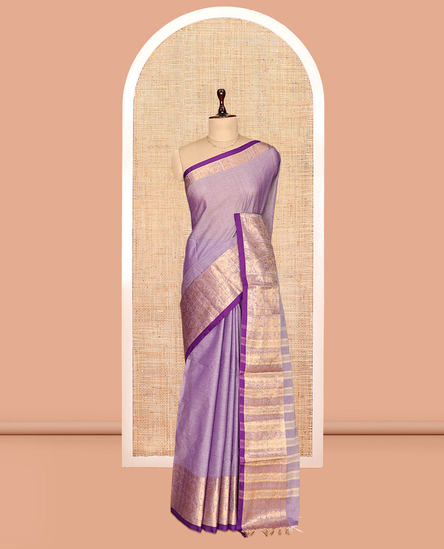 Pale Violet Plain Chettinad Cotton Saree