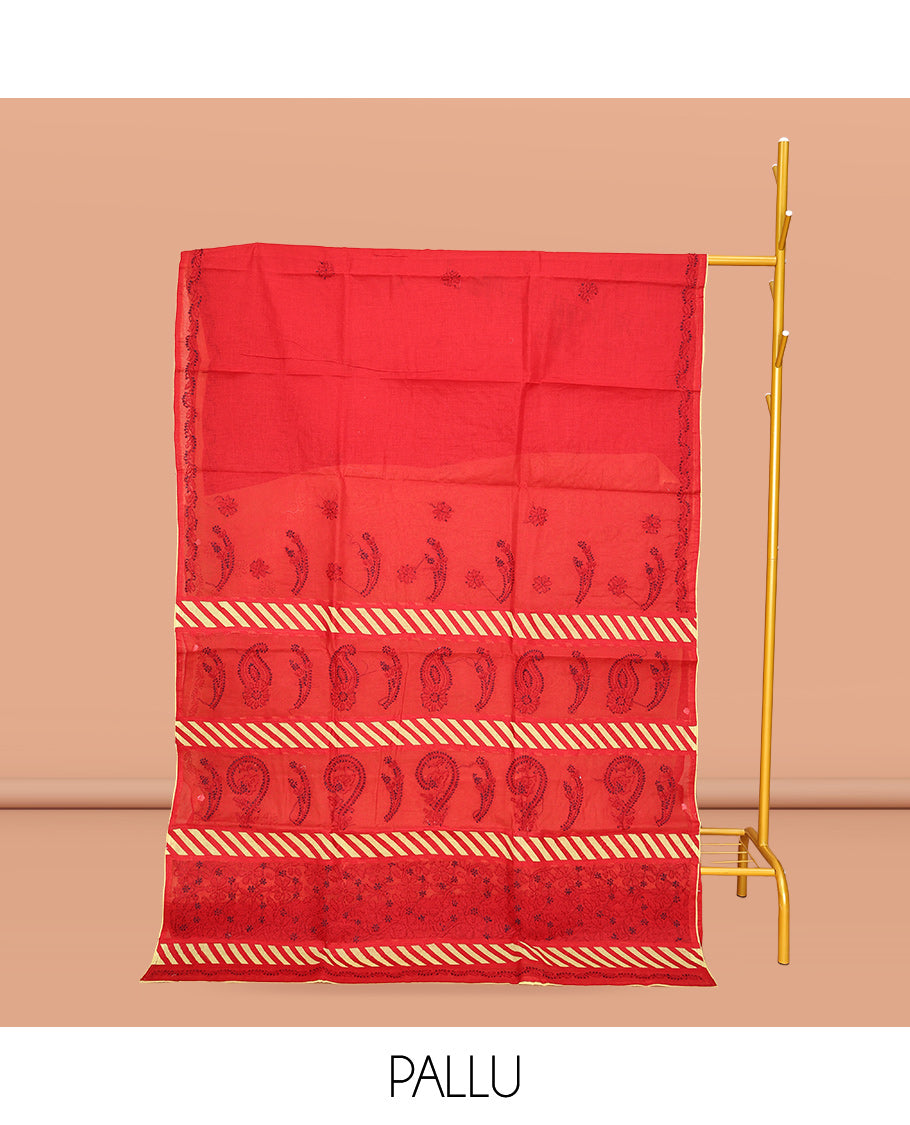 Red Lucknowi Chikankari Saree
