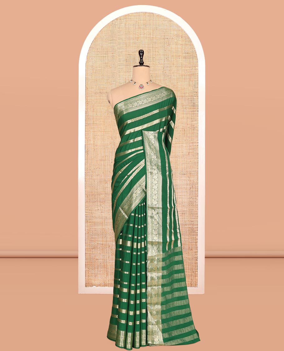 Bottle Green Zari Design Mysore Silk Saree, a Traditional Zari Border, Zari Striped Pallu, and a Matching Blouse