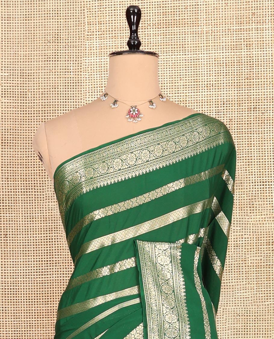 Bottle Green Zari Design Mysore Silk Saree, a Traditional Zari Border, Zari Striped Pallu, and a Matching Blouse