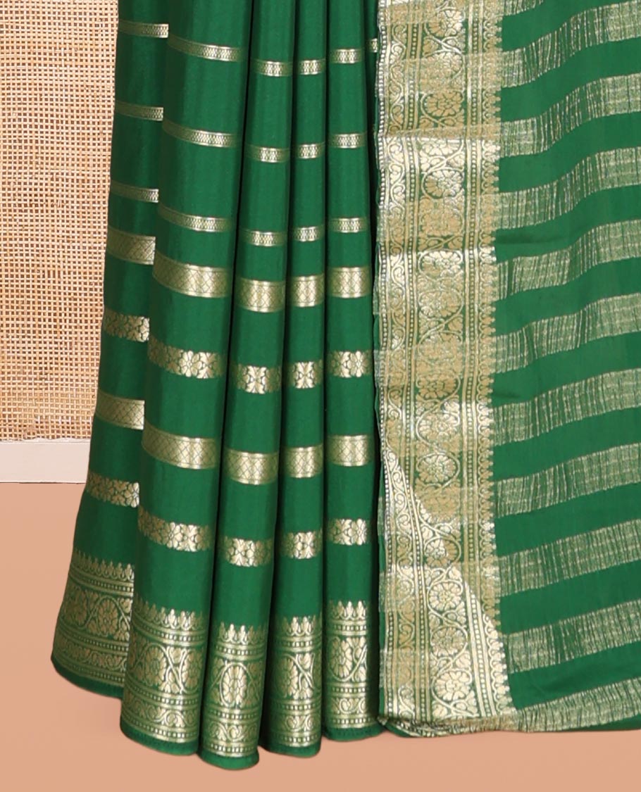 Bottle Green Zari Design Mysore Silk Saree, a Traditional Zari Border, Zari Striped Pallu, and a Matching Blouse