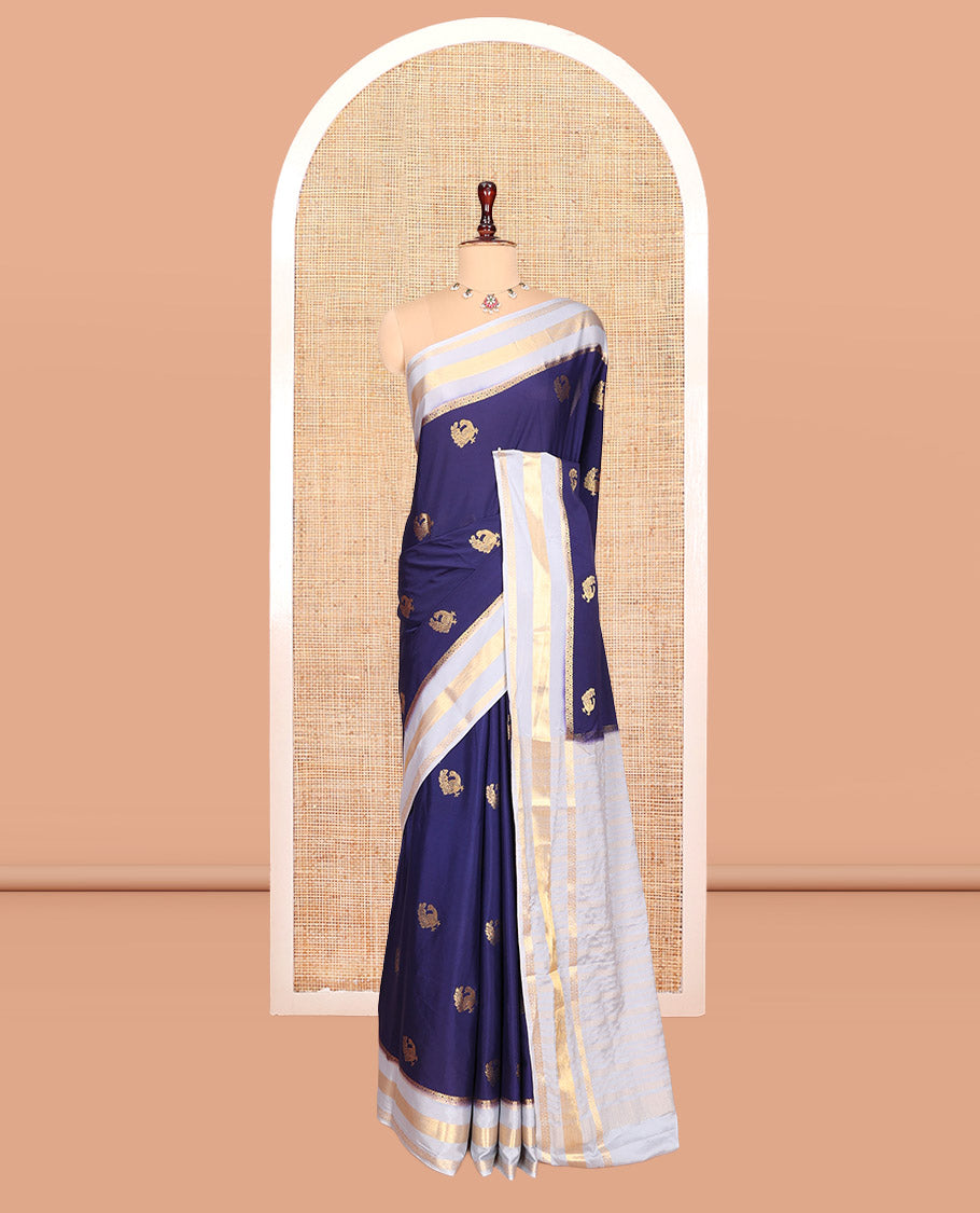 Navy Semi-Mysore Silk Saree