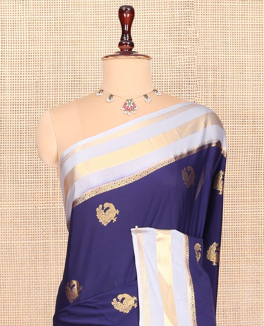 Navy Semi-Mysore Silk Saree