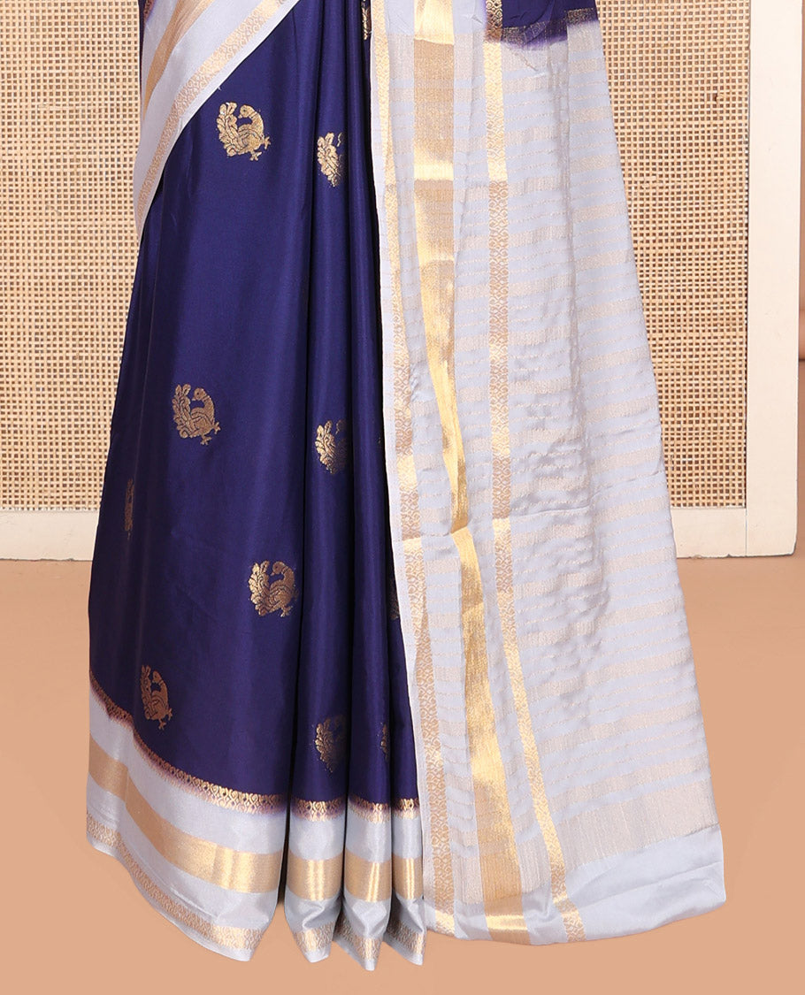Navy Semi-Mysore Silk Saree