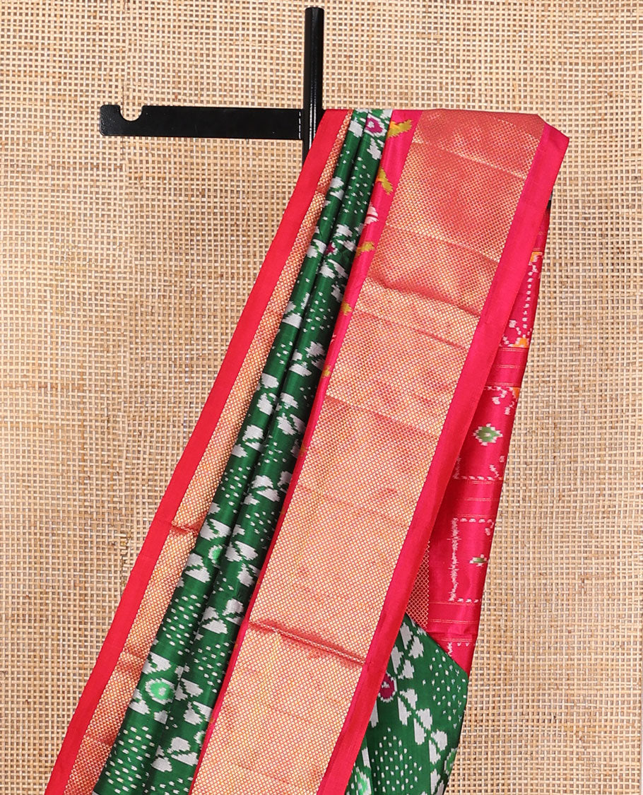 Green jaal ikkat saree, contrast zari border of bird motif ikkat weave & pallu of ikkat designs