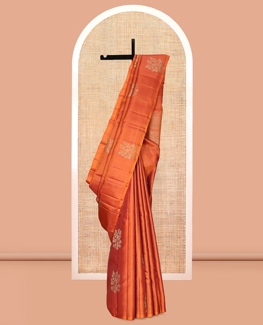 Borderless Intricate Design Orange Mayuri Lite Silk Mix Saree