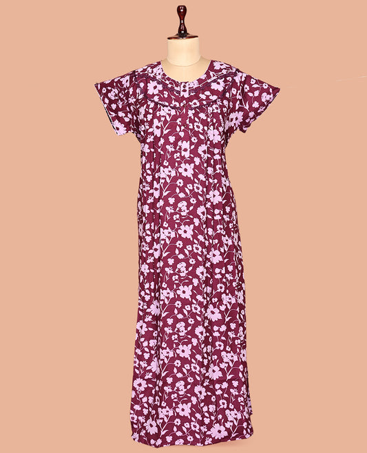 Burgundy Cotton-Blended Nighty