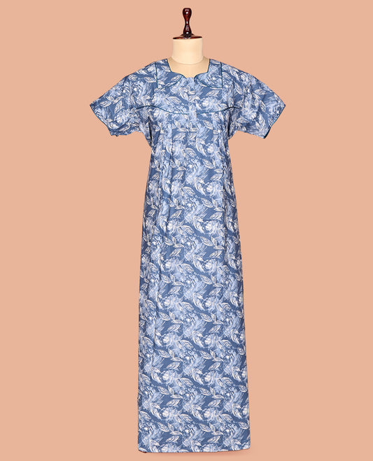Blue Cotton-Blended Nighty