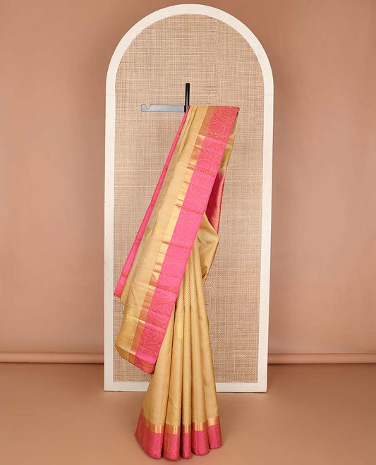 Sandal leaf design silk saree with contrast border of muthu, vanki, kodi visiry & ogee design pallu