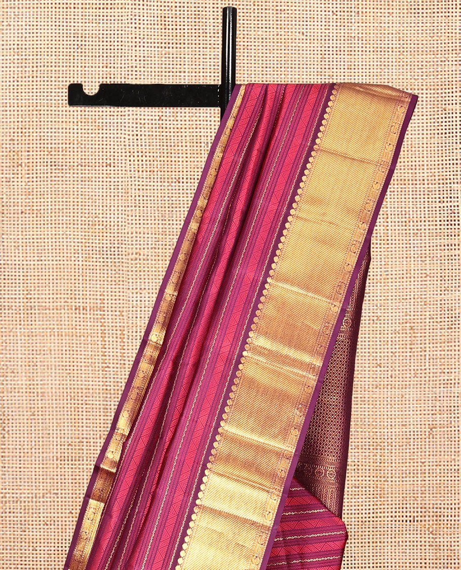 Purple Neli Embossed Parambara Silk Saree, a Zari Border of Salngai, Kathir, Mayil, and Manga Designs, Grand Pallu, and Matching Blouse
