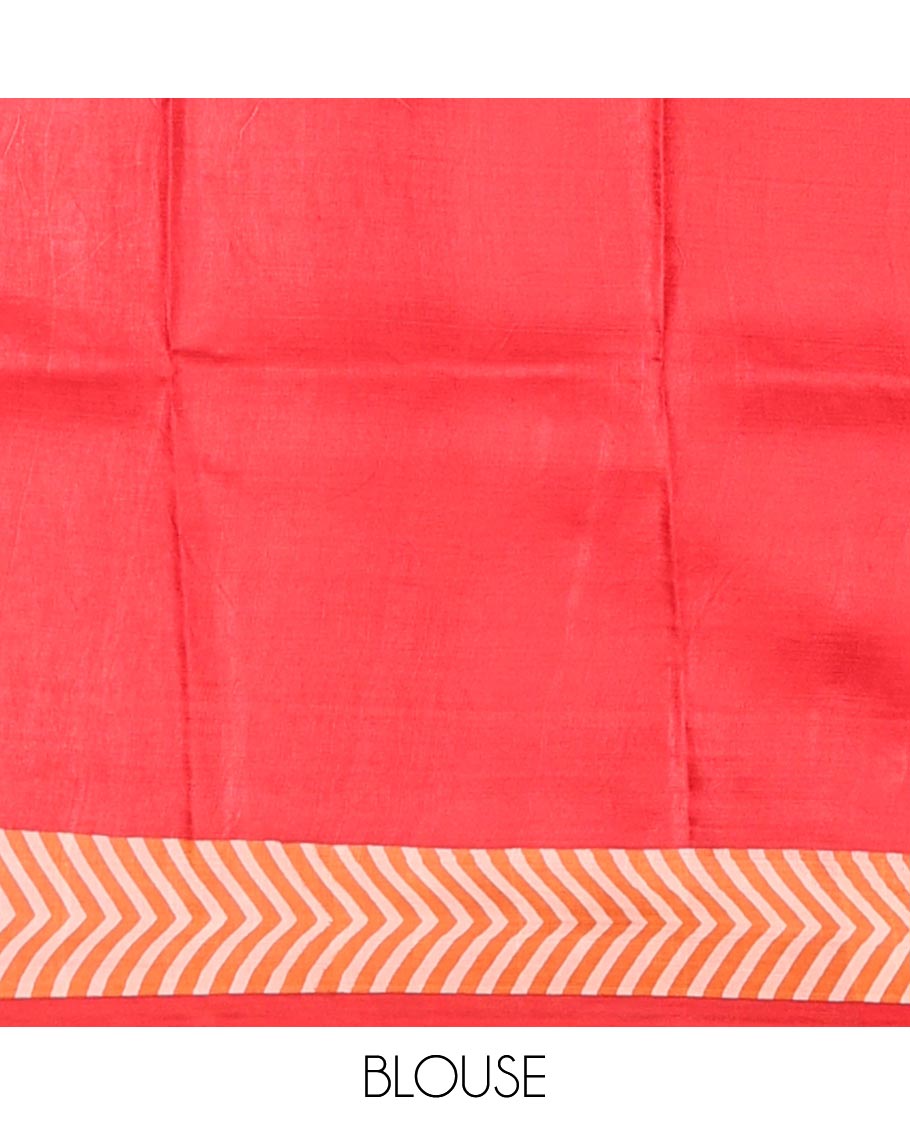 Sandal plain printed silk saree, contrast big printed border & pallu features temple & chevron motifs