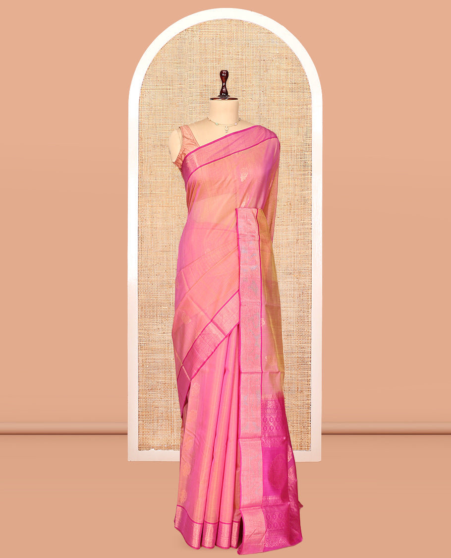 Pink Zari Butta Silk Cotton Saree