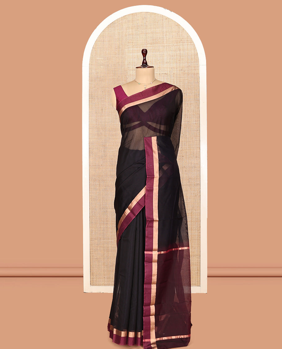 Black Plain Silk Cotton Saree