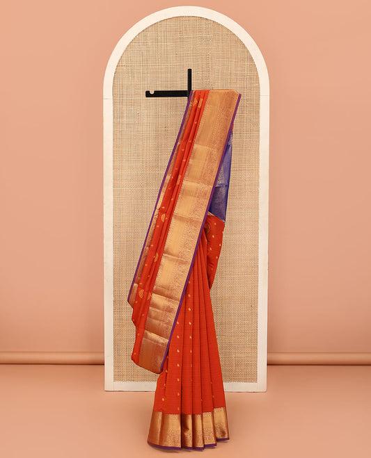 Orange Vasundhara Lite Silk Mix Saree Highlighted with Zari Buttas, Contrasting Zari-Woven Border with Traditional Designs, a Luxuriously Woven Pallu of Jaal Design, Along with a Contrast Blouse