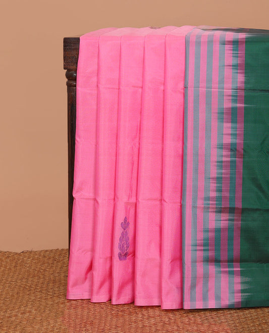 Borderless pink paisley buttas banana pith saree, contrast pallu of paisley buttas