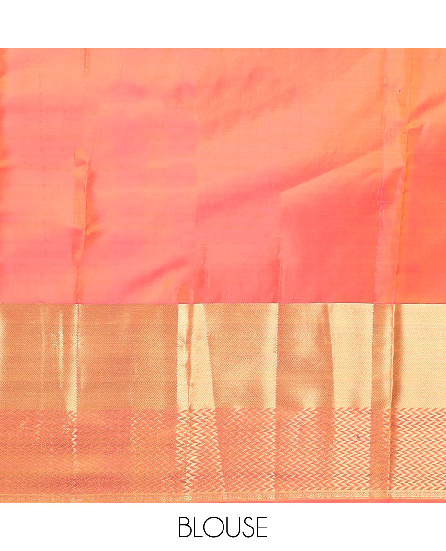 Leaf green zari buttas silk saree, contrast zari border of vanki designs, and jaal pallu