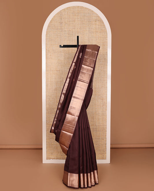 Dark brown zari buttas silksaree, zari border of muthu, mayil kann & kathir designs  & jaal pallu